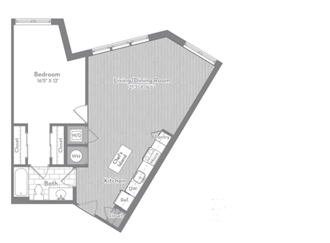 Floor plan for 1 bed, 1 bath, 813 sqft